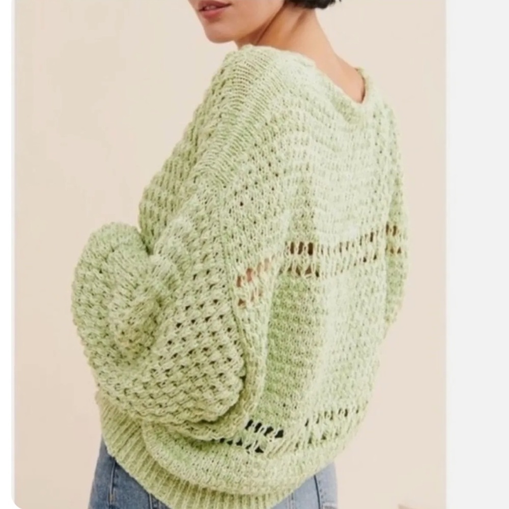 Free People Coconut V Neck Sweater Knitted Kiwi Cream Combo Women’s Size Large